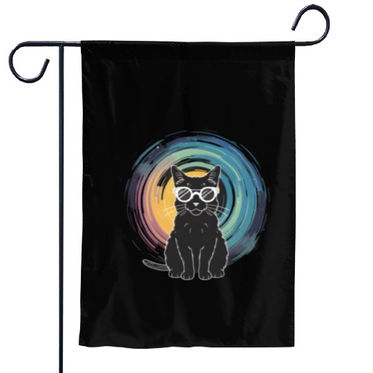 Solar Eclipse 2024 Cat Wearing Glasses Garden Flags