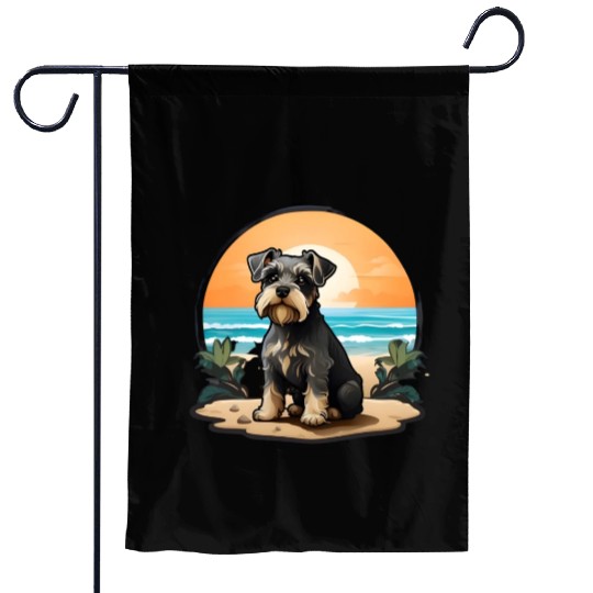 A miniature schnauzer dog in the beach Garden Flags