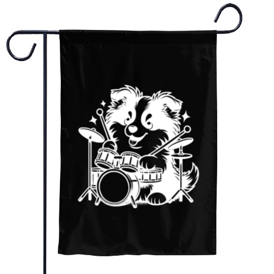 Cool Sheltie Puppy Drummer Design Garden Flags