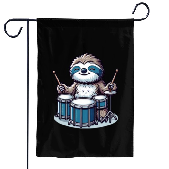 Cool Sloth Drummer Lazy Vibes Design Garden Flags