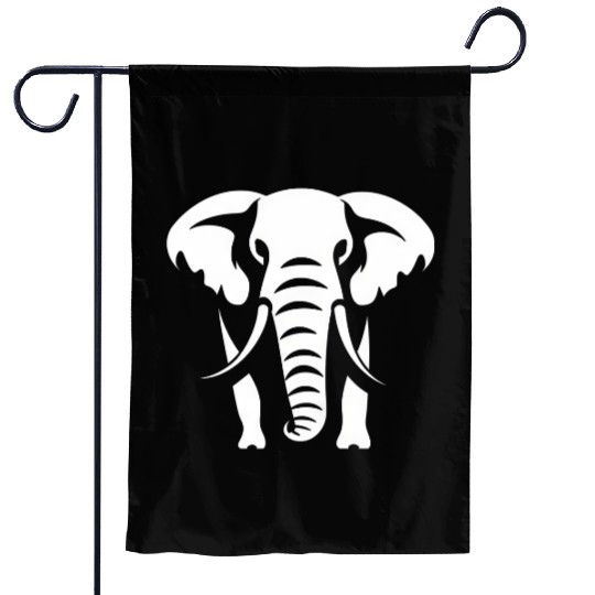 Elephant Silhouette White Logo Garden Flags