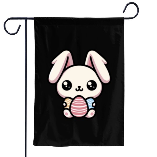 Cute Kawaii chibi Easter Bunny With Eggs Garden Flags
