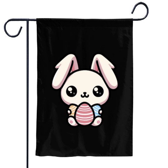 Cute Kawaii chibi Easter Bunny With Eggs Garden Flags