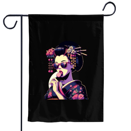 Japanese Geisha in Kimono, Geishas from Kyoto Garden Flags