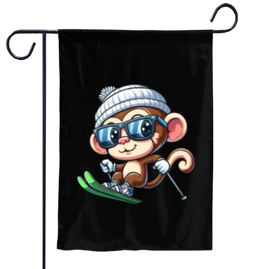 Monkey Chimpanzee Skier Skiing Garden Flags