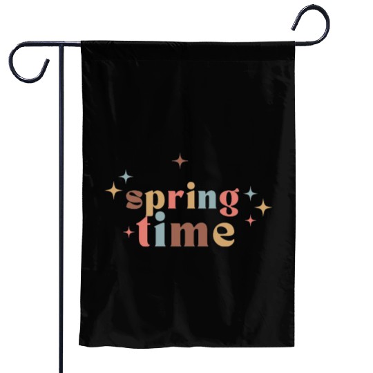 Colorful retro hello spring day time groovy cute Garden Flags