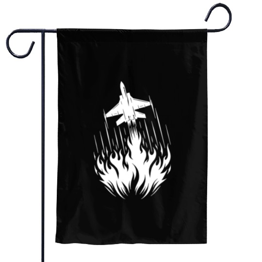 Fighter Jet Model Airplane Fire Flames Flight Garden Flags