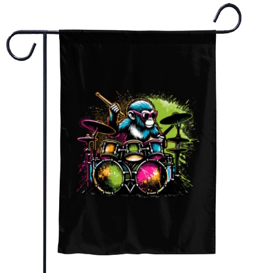 Monkey Playing Drums Drum Drummer Drumming Garden Flags