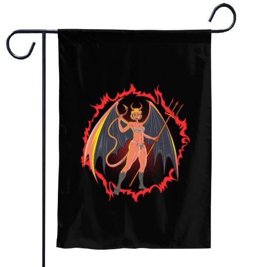 Devil Girl With Huge Wings And Pitchfork Garden Flags