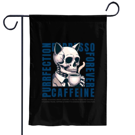 Cat Skull Caffeine Connoisseur - Eternal Coffee Garden Flags