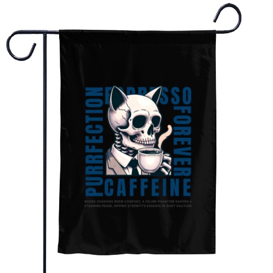 Cat Skull Caffeine Connoisseur - Eternal Coffee Garden Flags