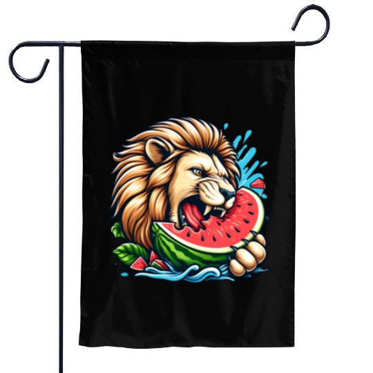 Lion Enjoying a Juicy Watermelon Garden Flags