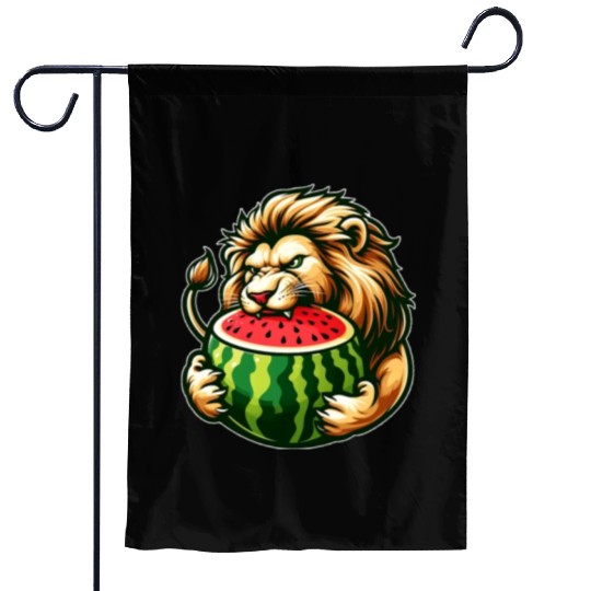 Lion Enjoying a Juicy Watermelon Garden Flags
