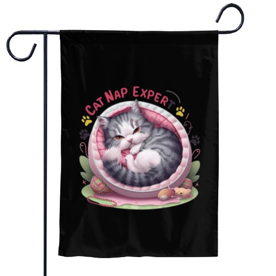 Cat Nap Expert - Funny Cat Outfit! Garden Flags