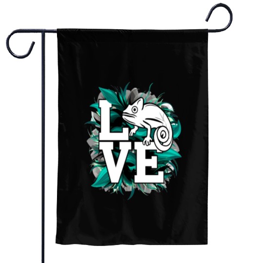 Chameleon Lizard Love Green Teal Text Design Garden Flags