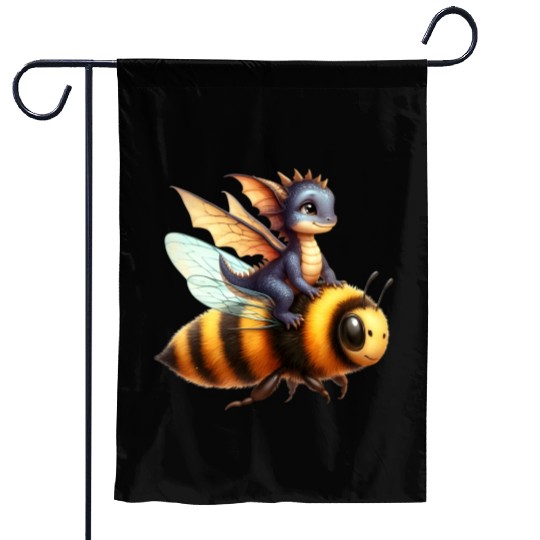 Fun Baby Dragon Riding a Bumble Bee Garden Flags