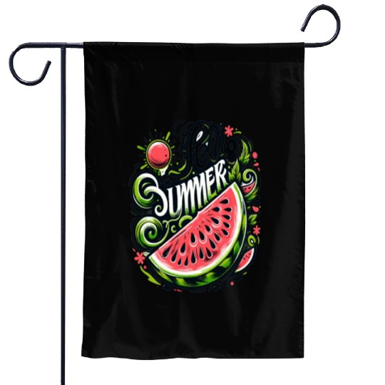 Happy Summer Greeting With Watermelon Garden Flags