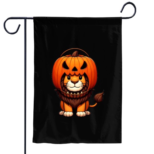Lion with Halloween Pumpkin Helmet Garden Flags