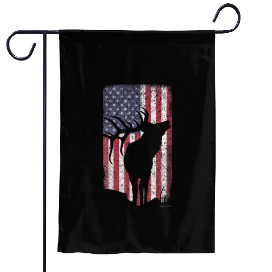 Elk Hunting Bugling Bull US Flag American Garden Flags