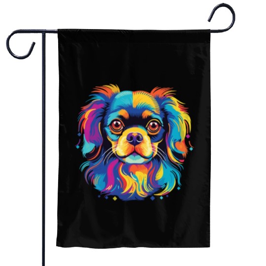 Watercolor Colorful Tibetan Spaniel Garden Flags