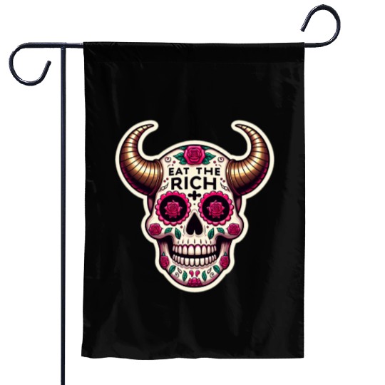 Horned Sugar Skull, eat the rich skull Garden Flags