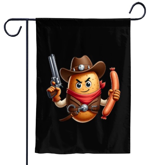Cowboy potato with sausage gun Garden Flags