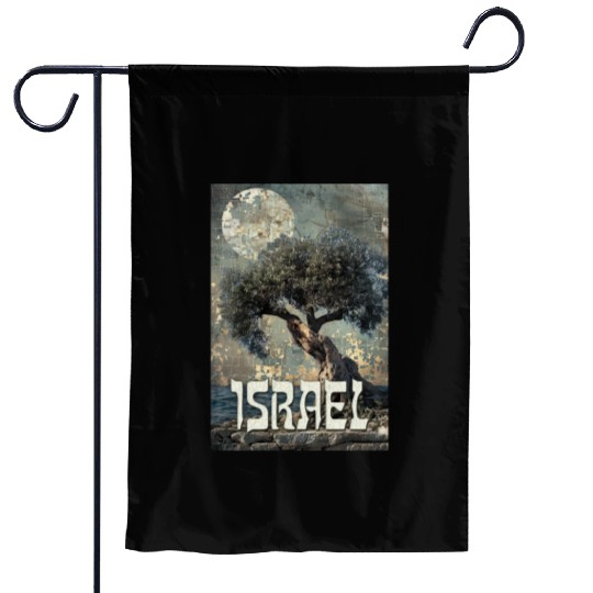 Israeli Scene with Olive Tree and the Garden Flags