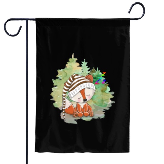 Pilot Fox Sitting On Grass With Tree Forest Garden Flags