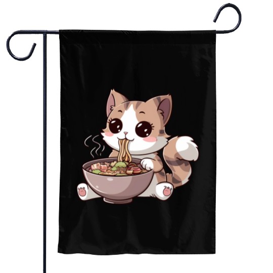 Kawaii Cat Eating Ramen Garden Flags