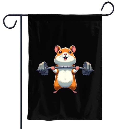 Hamster Power Training: Cartoon-Style Dumbbell Garden Flags