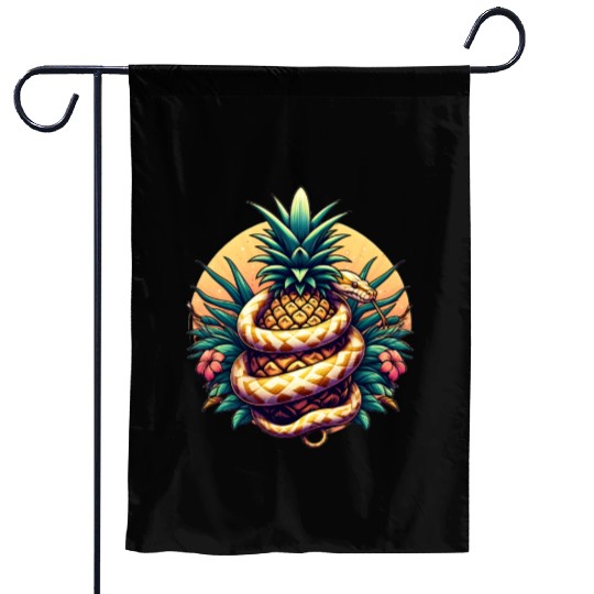 Python around pineapple Garden Flags