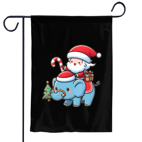 Cute Santa Claus on elephant Garden Flags