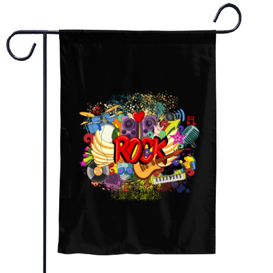 Vector Rock n Roll Theme Guitar Piano Song Drum Garden Flags