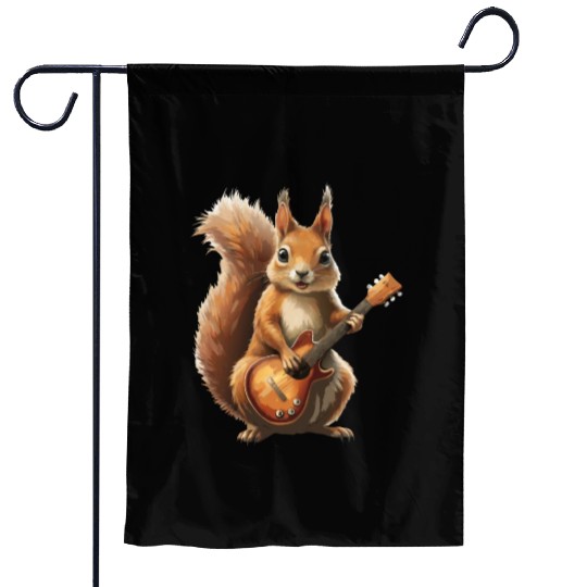 A squirrel plays the guitar - funny animal. Garden Flags