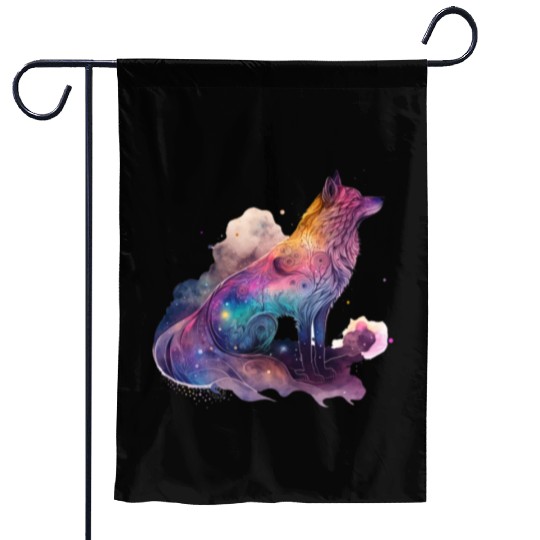 Wolf Print, Cosmic Wolves, Animal Print, Cosmos Garden Flags