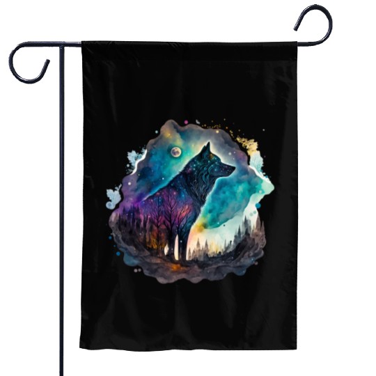 Wolf Print, Cosmic Wolves, Animal Print, Cosmos Garden Flags