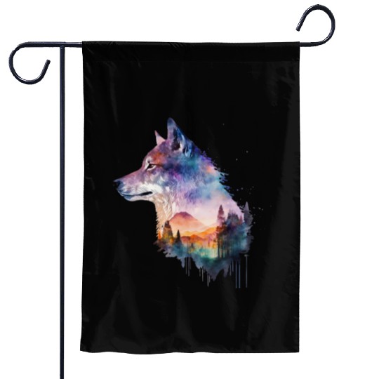 Wolf Print, Cosmic Wolves, Animal Print, Cosmos Garden Flags