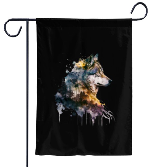 Wolf Print, Cosmic Wolves, Animal Print, Cosmos Garden Flags
