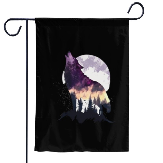 Wolf Print, Cosmic Wolves, Animal Print, Cosmos Garden Flags