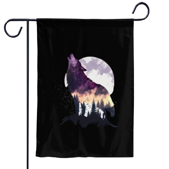 Wolf Print, Cosmic Wolves, Animal Print, Cosmos Garden Flags
