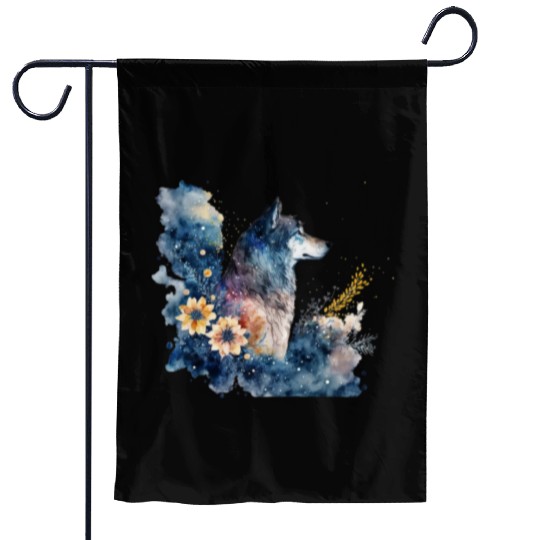 Wolf Print, Cosmic Wolves, Animal Print, Cosmos Garden Flags