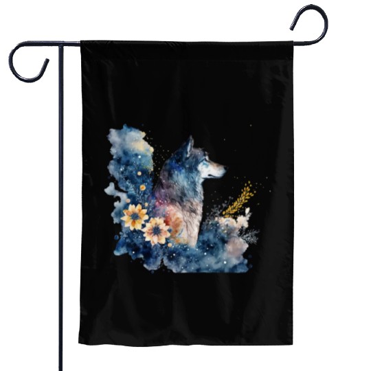 Wolf Print, Cosmic Wolves, Animal Print, Cosmos Garden Flags