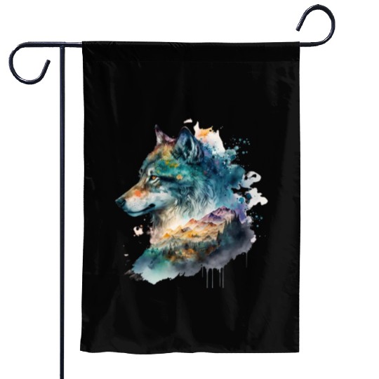 Wolf Print, Cosmic Wolves, Animal Print, Cosmos Garden Flags