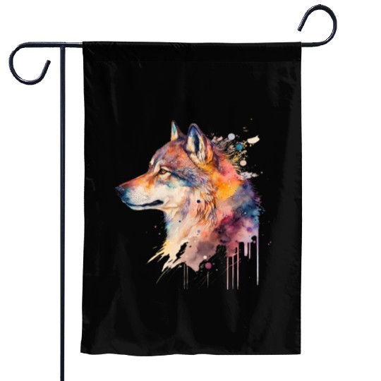 Wolf Print, Cosmic Wolves, Animal Print, Cosmos Garden Flags
