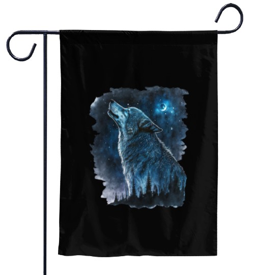 Wolf Print, Cosmic Wolves, Animal Print, Cosmos Garden Flags