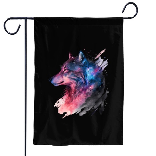 Wolf Print, Cosmic Wolves, Animal Print, Cosmos Garden Flags