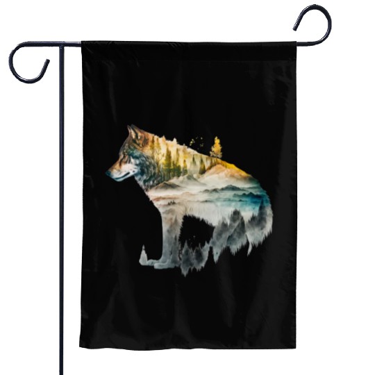 Wolf Print, Cosmic Wolves, Animal Print, Cosmos Garden Flags