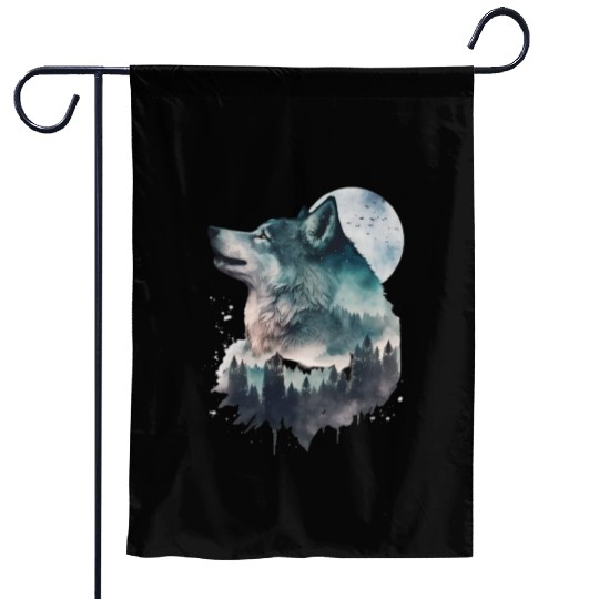 Wolf Print, Cosmic Wolves, Animal Print, Cosmos Garden Flags