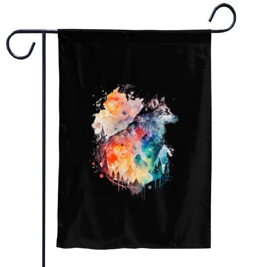 Wolf Print, Cosmic Wolves, Animal Print, Cosmos Garden Flags