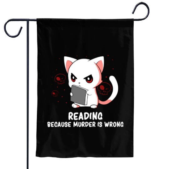 Reading - Reading Cat - Dark Humor - Reading Book Garden Flags